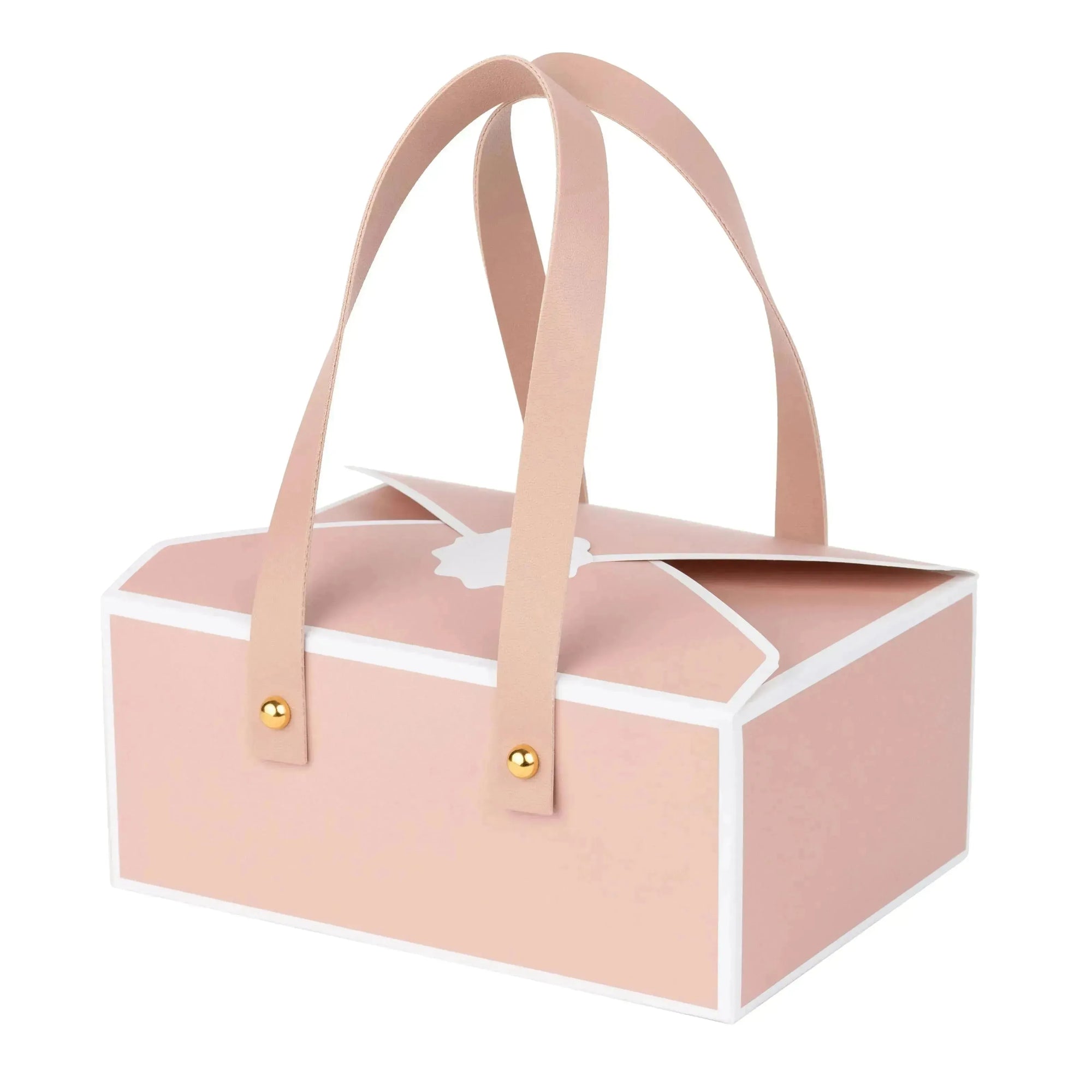 Pink Cookie Boxes 8 Pack of Bakery Boxes Gift Boxes with Leather Handles 5x7x3 inch