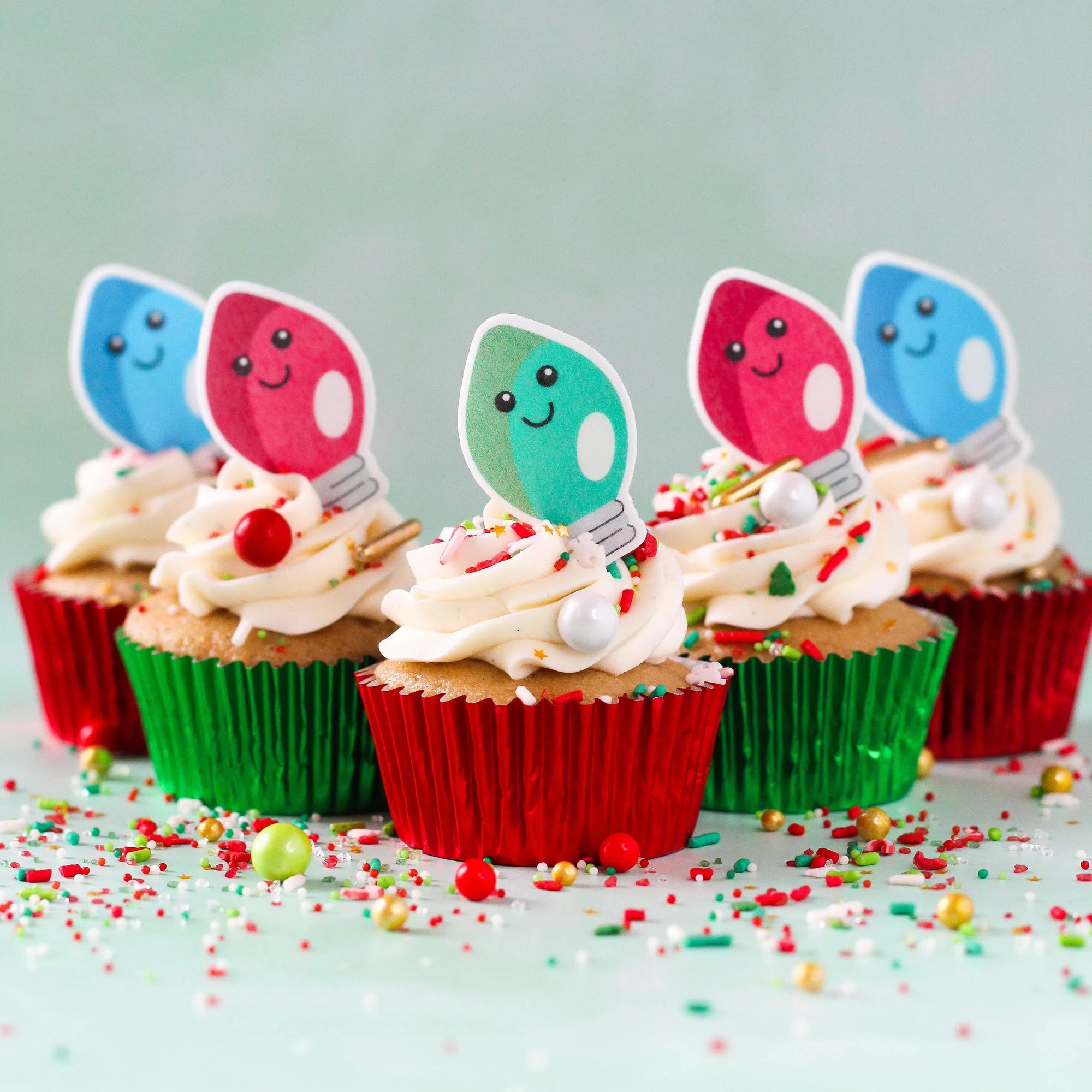 Sprinkle Pop Kawaii Christmas Lights Edible Cupcake Toppers