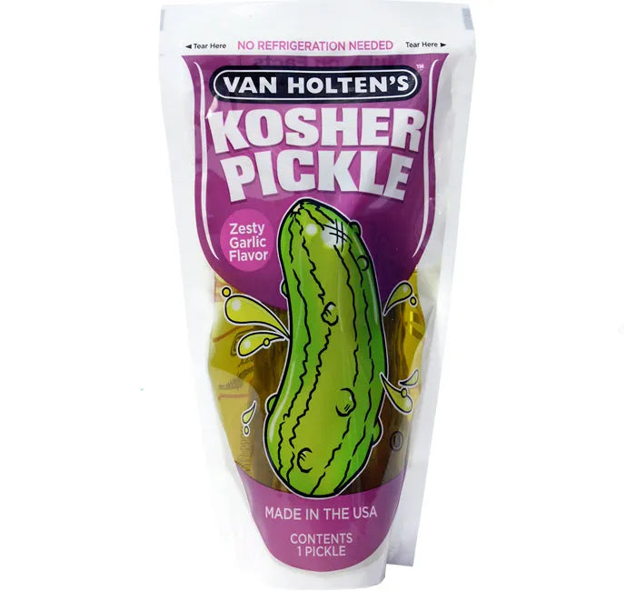 Van Holten&#39;s Kosher Zesty Garlic Flavor Pickle in A Pouch: 12-Piece Box