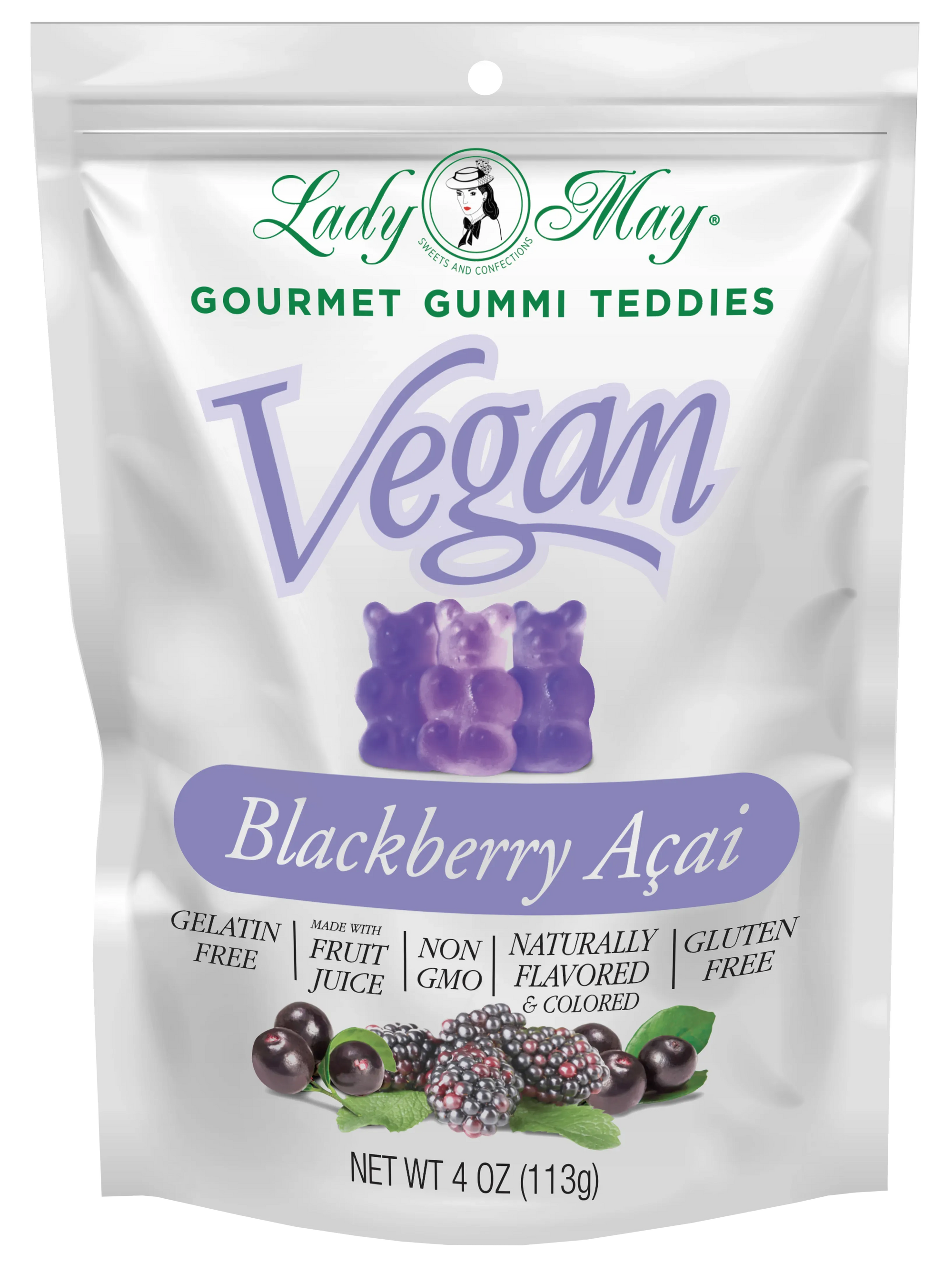 Lady May Sweets Vegan Gourmet Blackberry Açaí Gummi Teddies