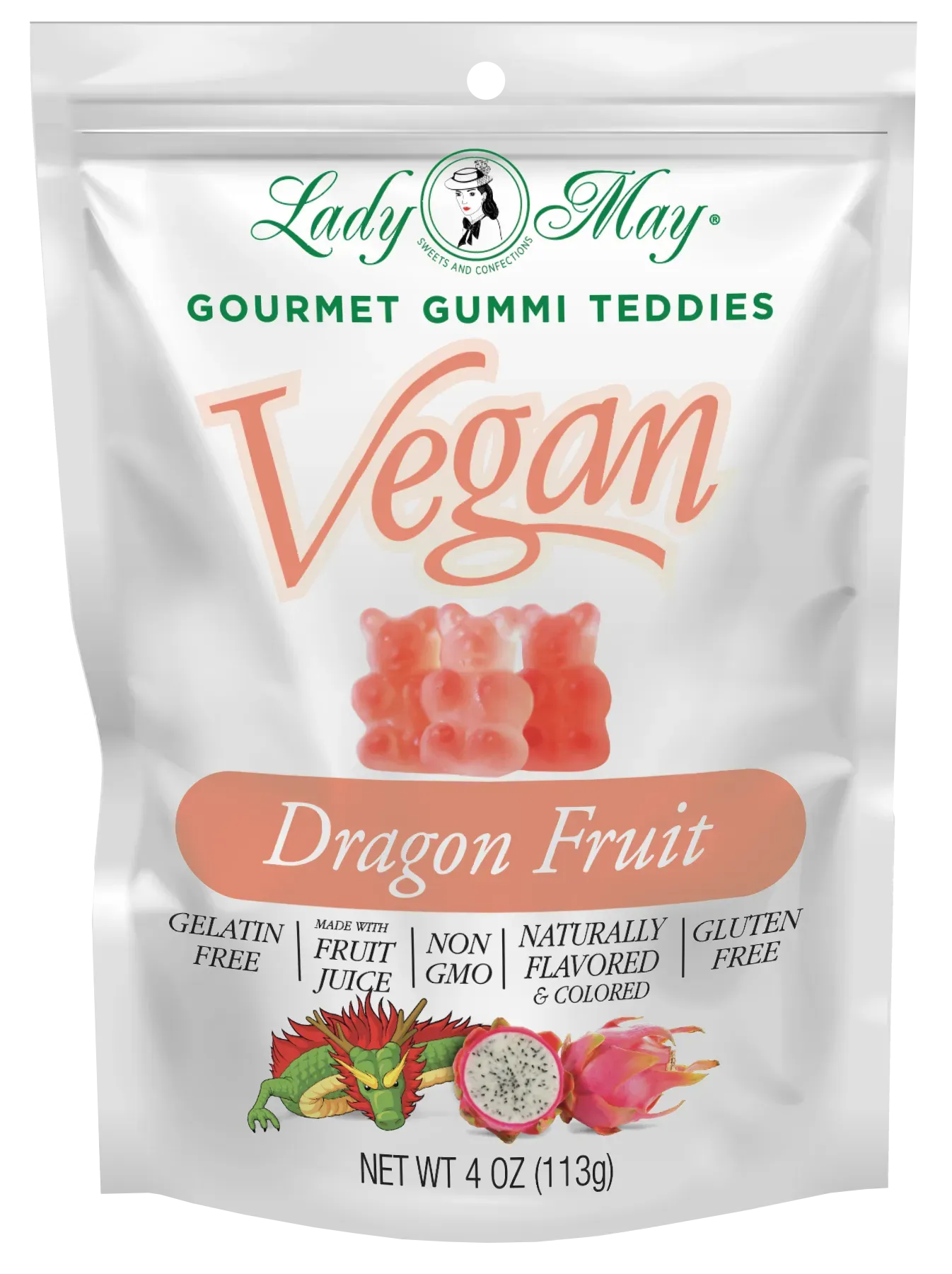 Lady May Sweets Vegan Gourmet Dragon Fruit Gummi Teddies