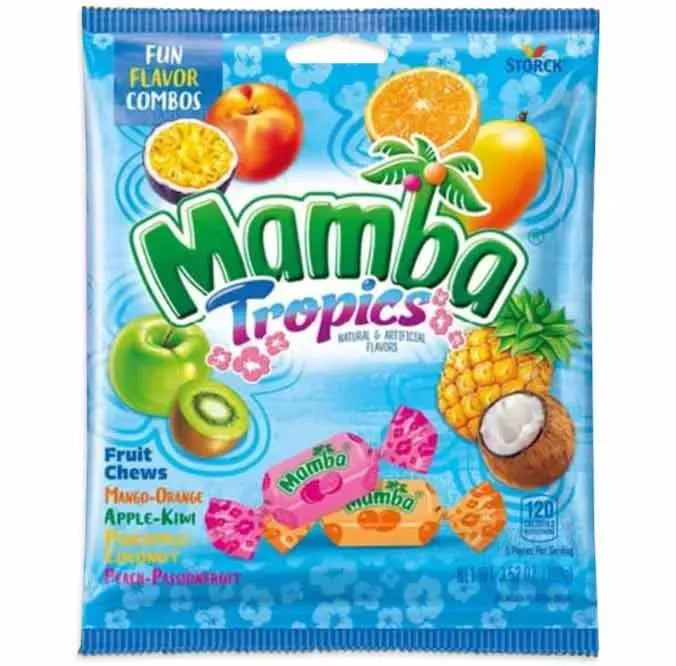 Mamba Tropics Chews Candy Peg Bags: 12-Piece Case