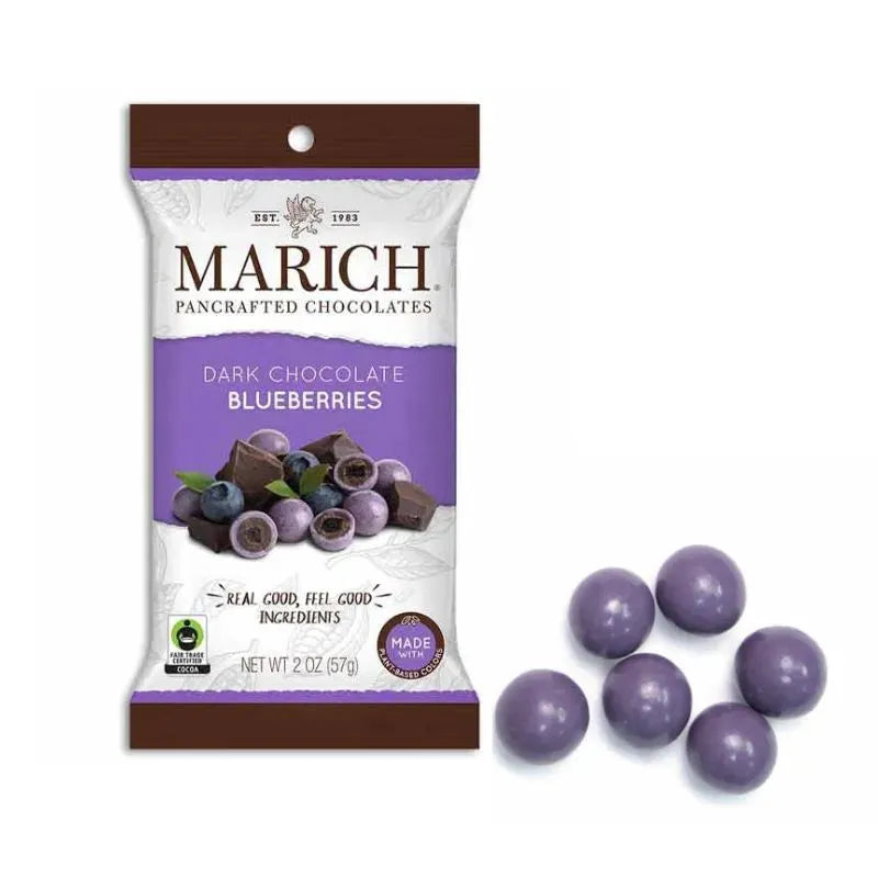 Marich Dark Chocolate Blueberries Peg Bags: 12-Piece Box