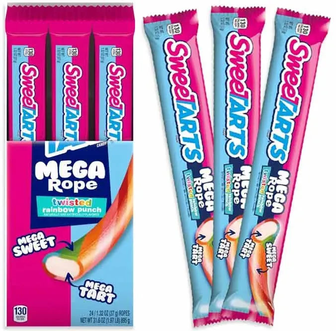 SweeTarts Mega Filled Twisted Rainbow Punch Ropes: 24-Piece Display