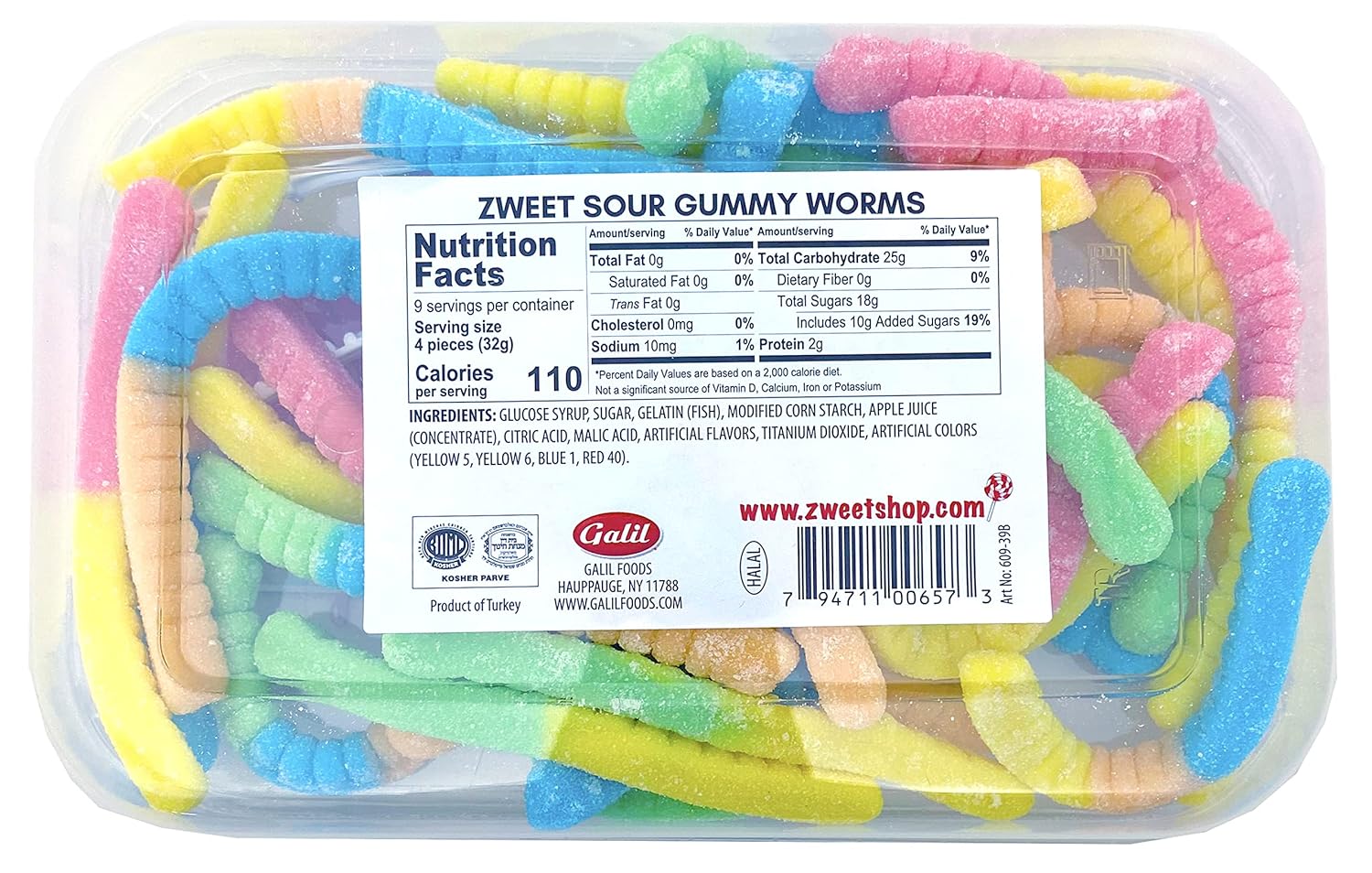 Zweet Neon Sour Gummy Worms: 6-Piece Box