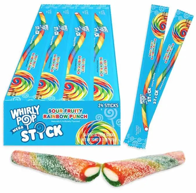 Whirly Pop Sour Fruity Rainbow Punch Mega Stick: 24-Piece Display