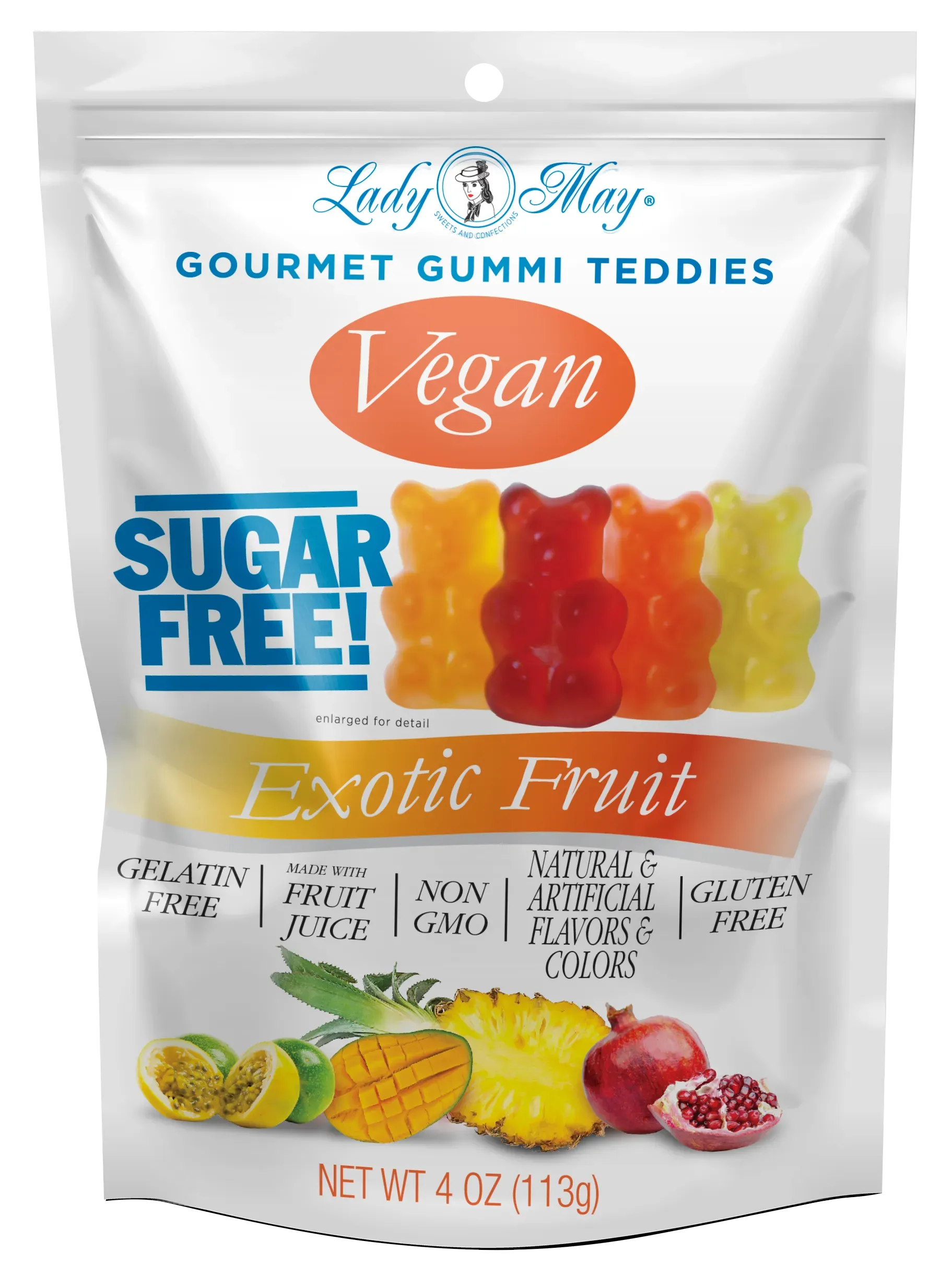 Lady May Sweets Sugar-Free Vegan Gourmet Gummi Teddies Exotic Fruit