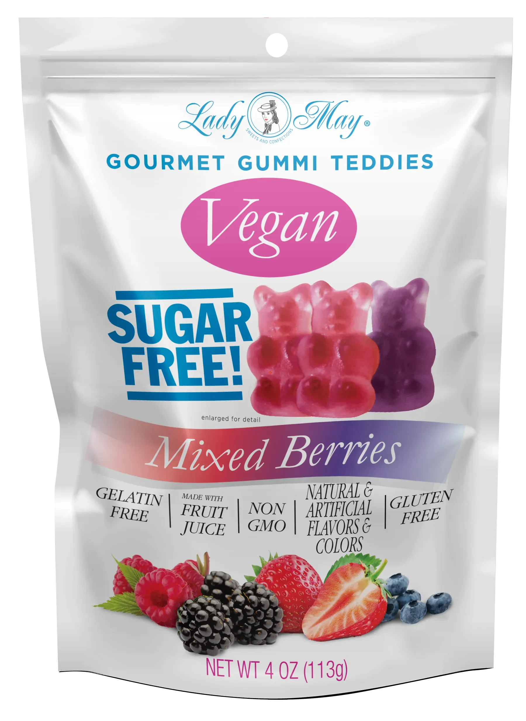 Lady May Sweets Sugar-Free Vegan Gourmet Gummi Teddies Mixed Berries