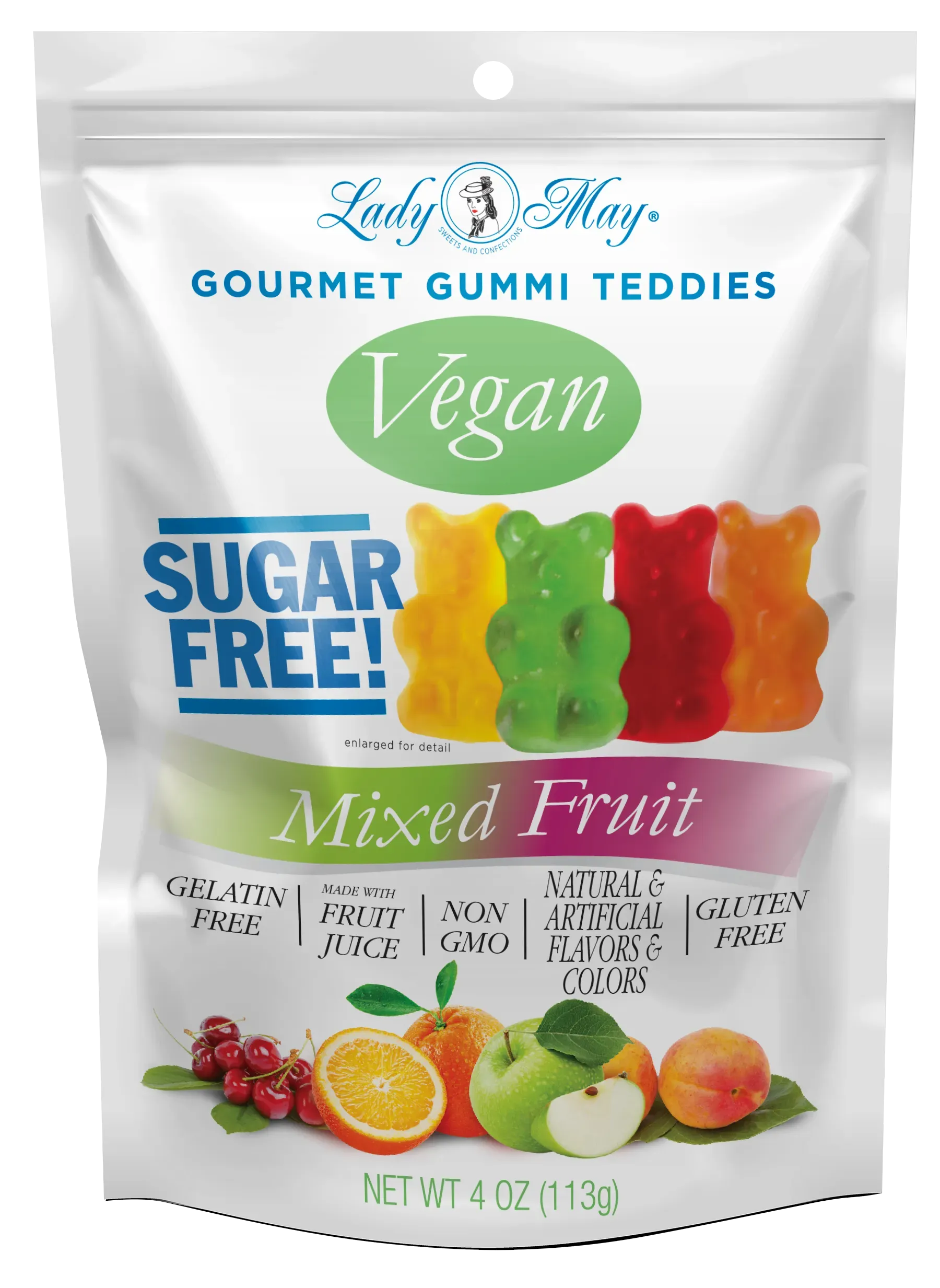 Lady May Sweets Sugar-Free Vegan Gourmet Gummi Teddies Mixed Fruit