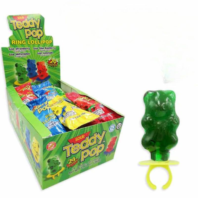 Teddy Pop Sour Lollipop Rings: 24-Piece Box