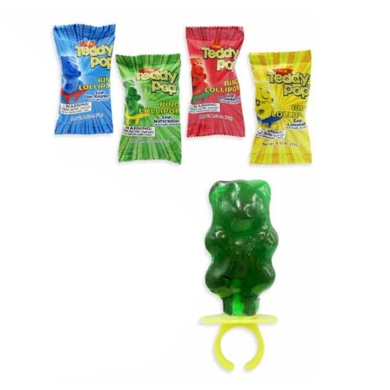 Teddy Pop Sour Lollipop Rings: 24-Piece Box