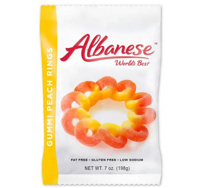 Albanese Gummy Peach Rings Peg Bags: 12-Piece Box