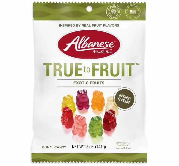 Albanese True to Fruit Exotic Fruits Gummy Bears Peg Bags: 12-Piece Box