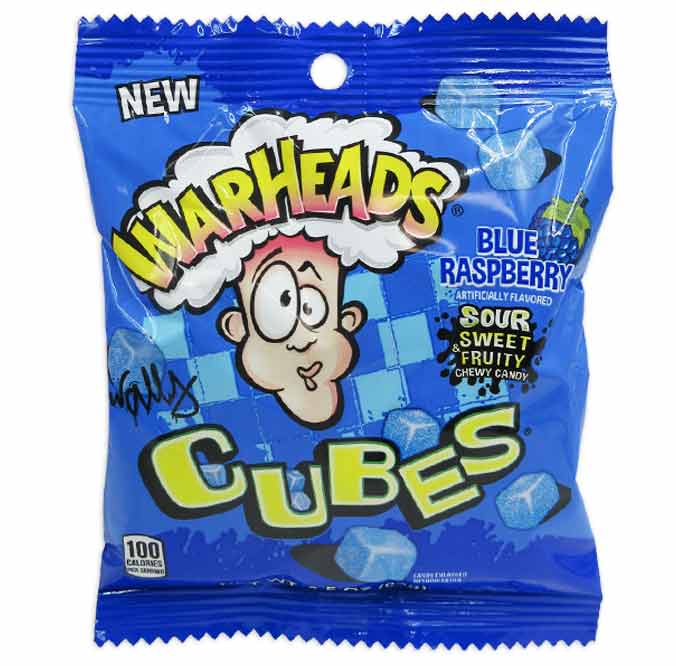 Warheads Blue Raspberry Cubes Peg Bags: 12-Piece Case