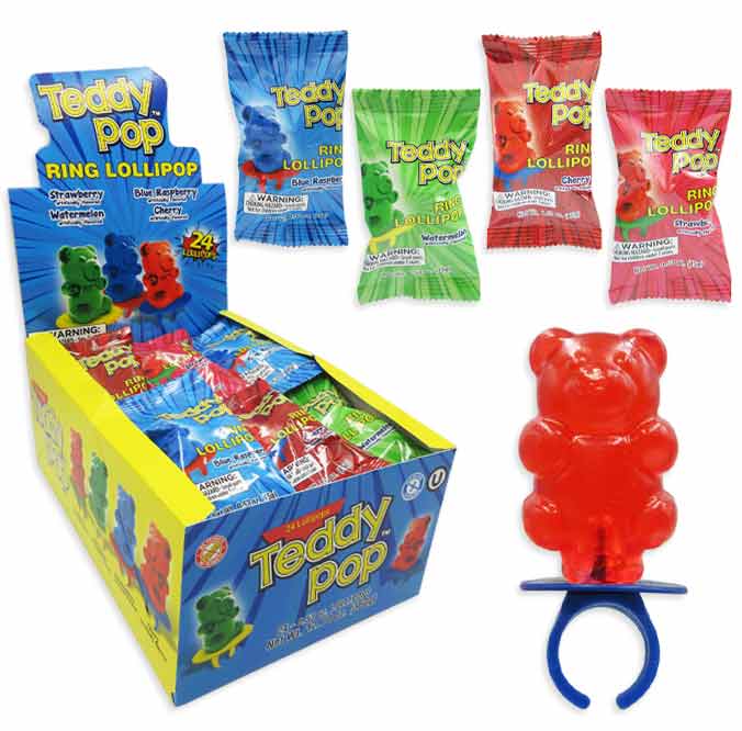 Teddy Pop Lollipop Rings: 24-Piece Box