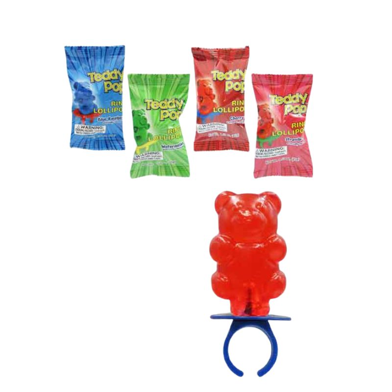 Teddy Pop Lollipop Rings: 24-Piece Box