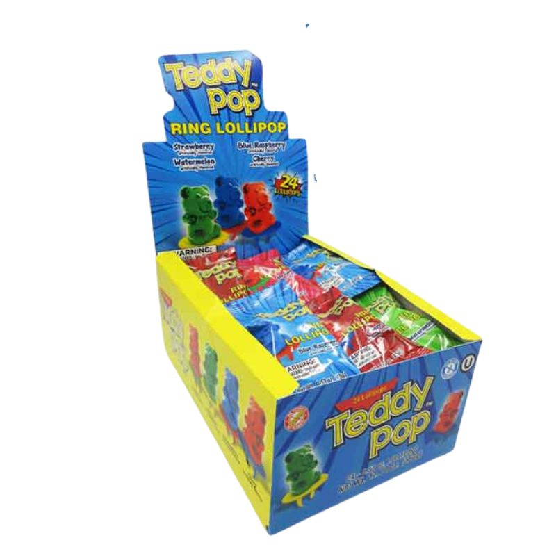 Teddy Pop Lollipop Rings: 24-Piece Box