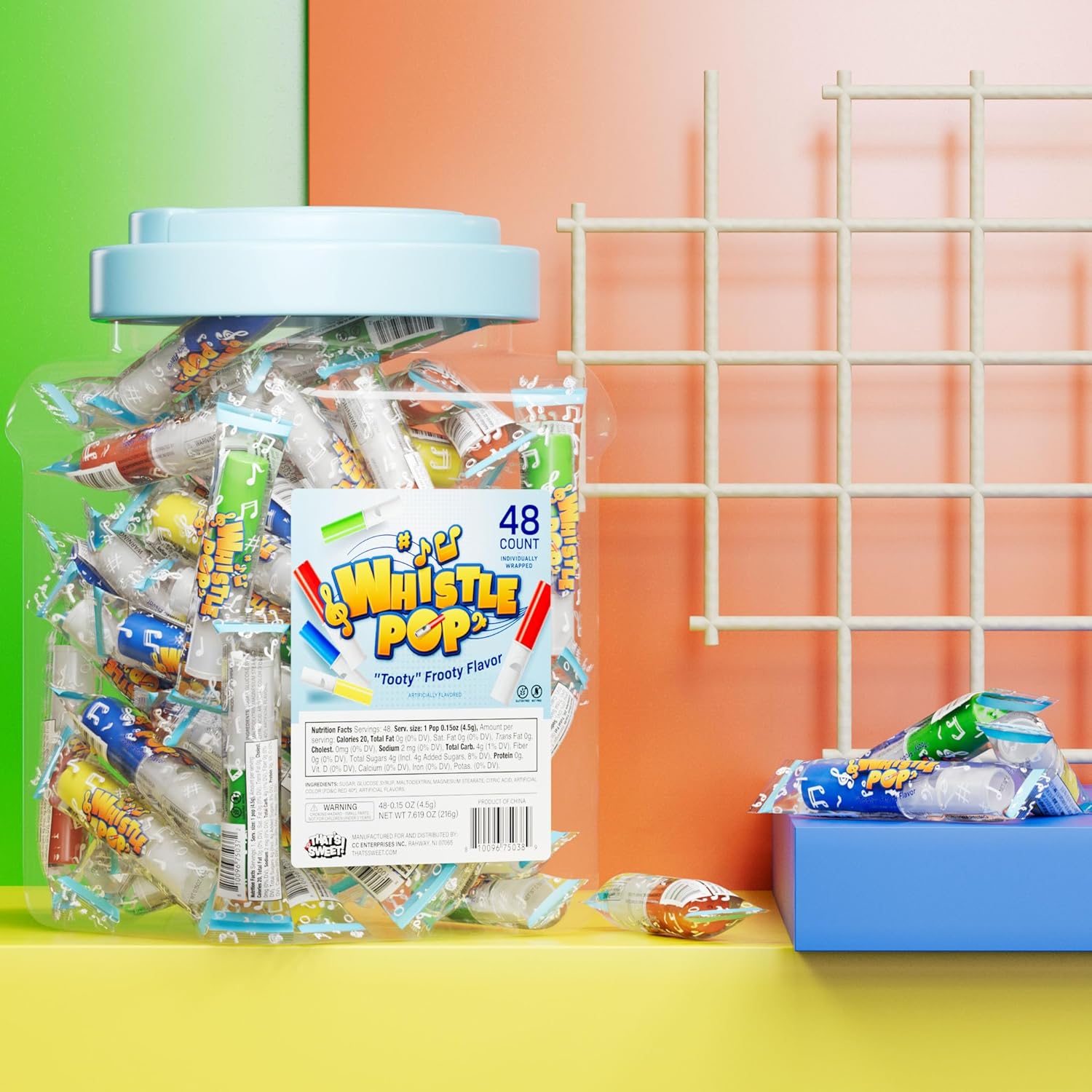 Tooty Frooty Whistle Pops: 48-Piece Jar