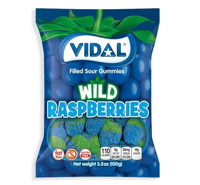 Vidal Sour Wild Raspberry Gummy Candy Peg Bags: 14-Piece Case