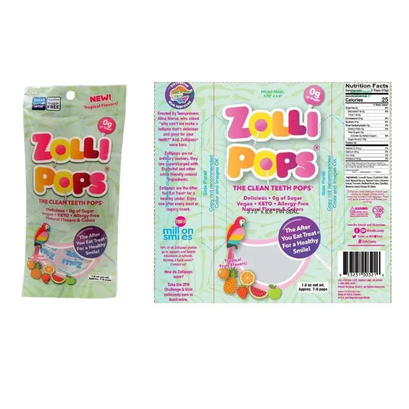 Zollipops Tropical Lollipops Peg Bag: 36-Piece Case