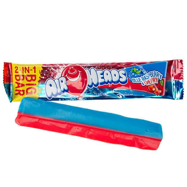 AirHeads Big Bar Taffy Candy - Blue Raspberry and Cherry: 24-Piece Box