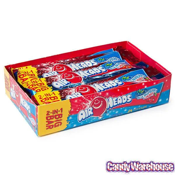 AirHeads Big Bar Taffy Candy - Blue Raspberry and Cherry: 24-Piece Box