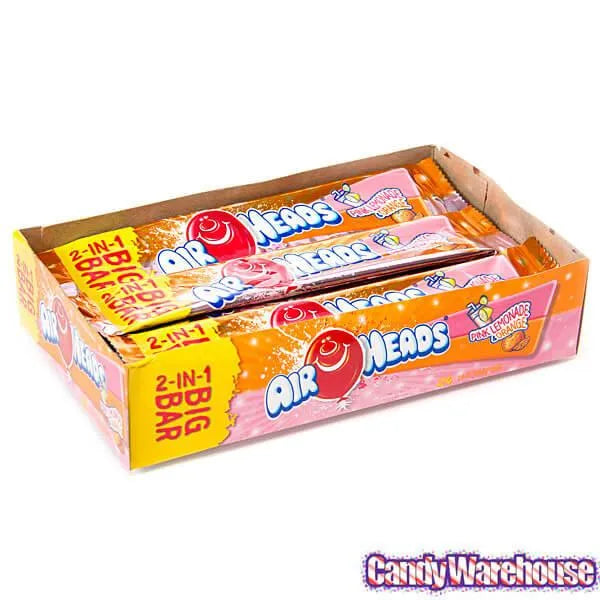 AirHeads Big Bar Taffy Candy - Pink Lemonade and Orange: 24-Piece Box