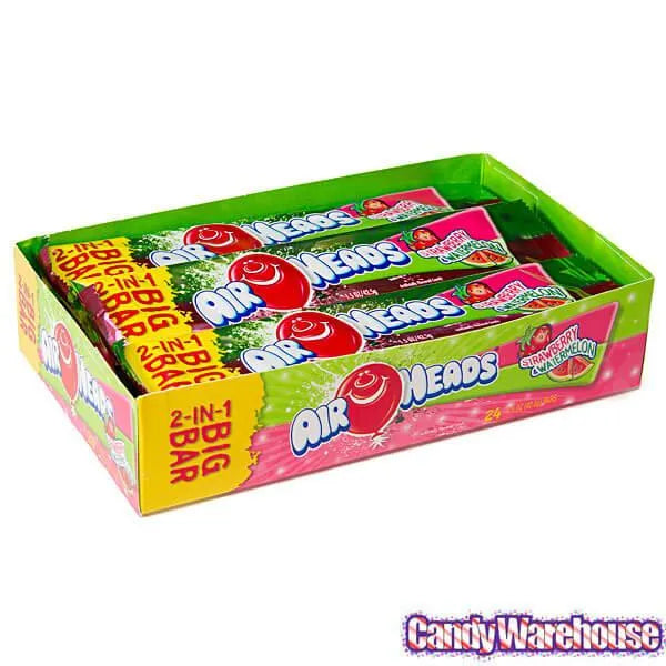 AirHeads Big Bar Taffy Candy - Strawberry and Watermelon: 24-Piece Box