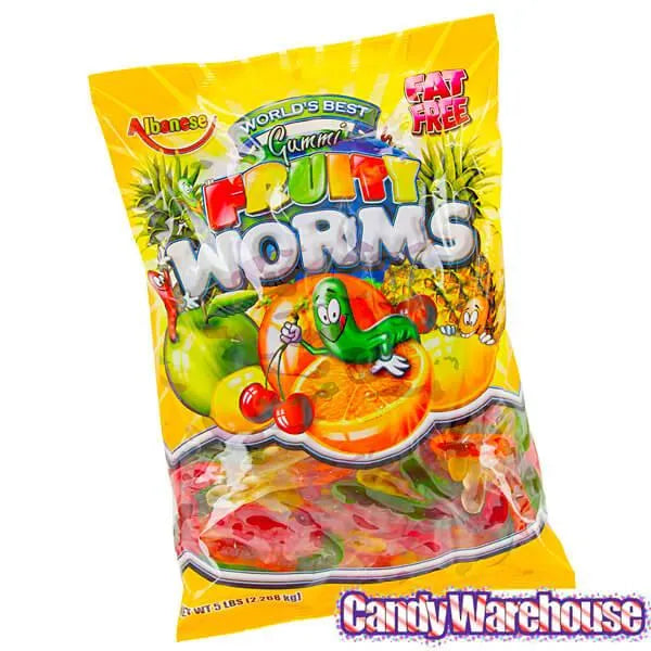 Albanese Assorted Fruit Gummy Worms: 5LB Bag