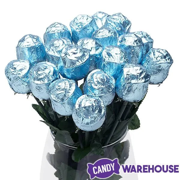 Albert's Foiled Milk Chocolate Roses - Light Blue: 20-Piece Bouquet