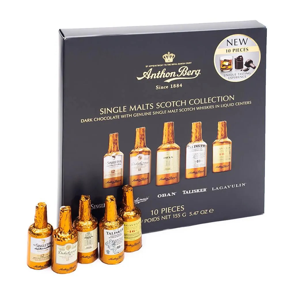 Anthon Berg Single Malt Scotch Chocolate Liquor Bottles: 10-Piece Gift Box