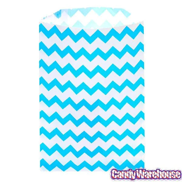 Aqua Blue Chevron Stripe Candy Bags: 25-Piece Pack