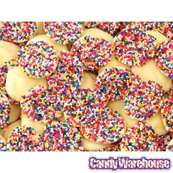 Asher's Deluxe White Chocolate Drops with Rainbow Nonpareils: 8LB Box