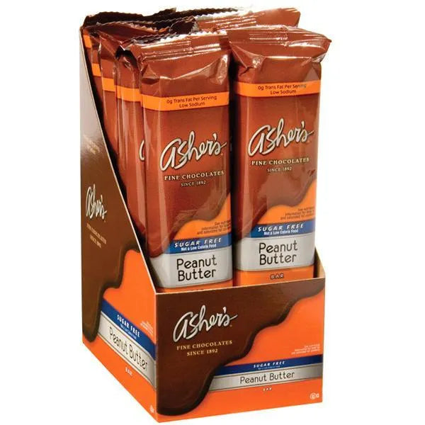 Asher's Sugar Free Chocolate Candy Bars - Peanut Butter: 12-Piece Box