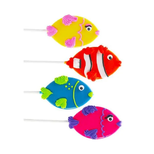 Assorted Tropical Fish Hard Candy Lollipops: 12-Piece Pack