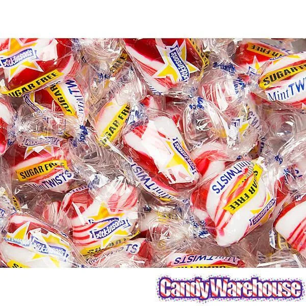 Atkinson Sugar Free Hard Candy Twists - Peppermint Peg Bags: 12-Piece Case