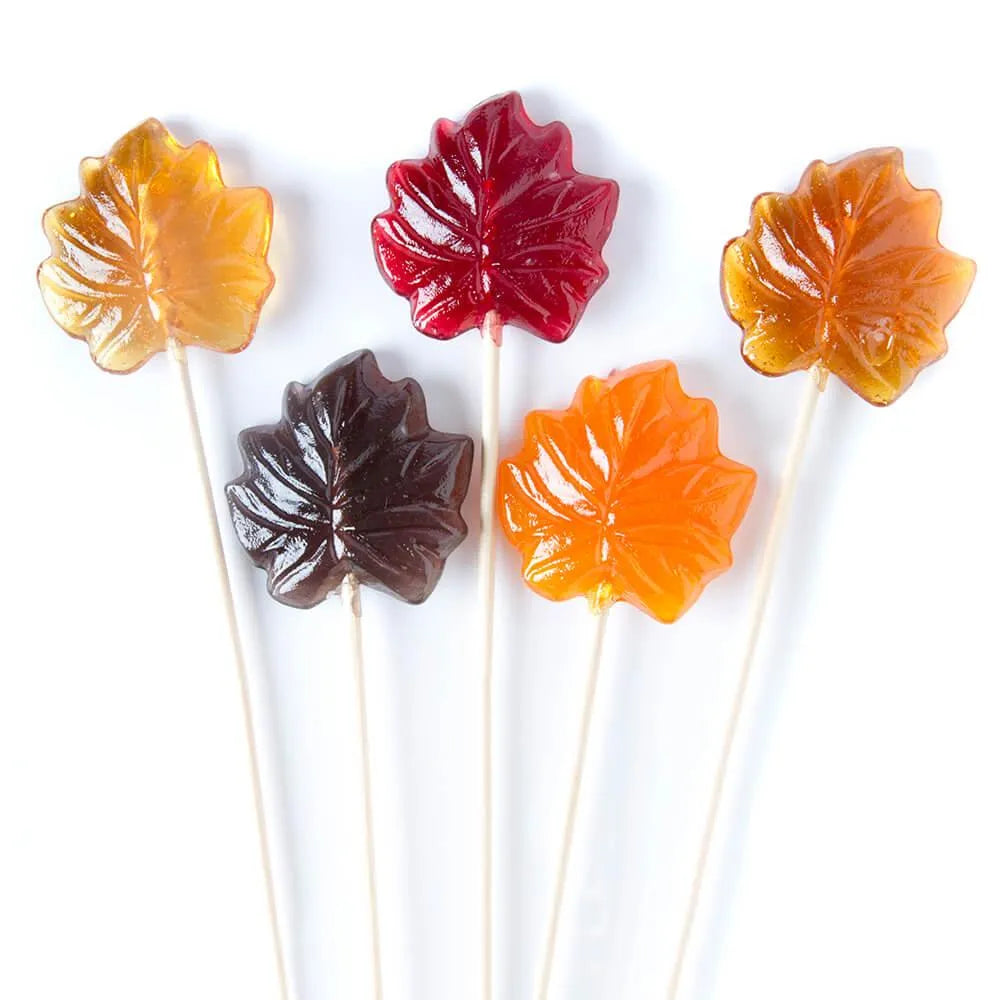 Autumn Maple Tree Leaves Hard Candy Lollipops: 12-Piece Bag