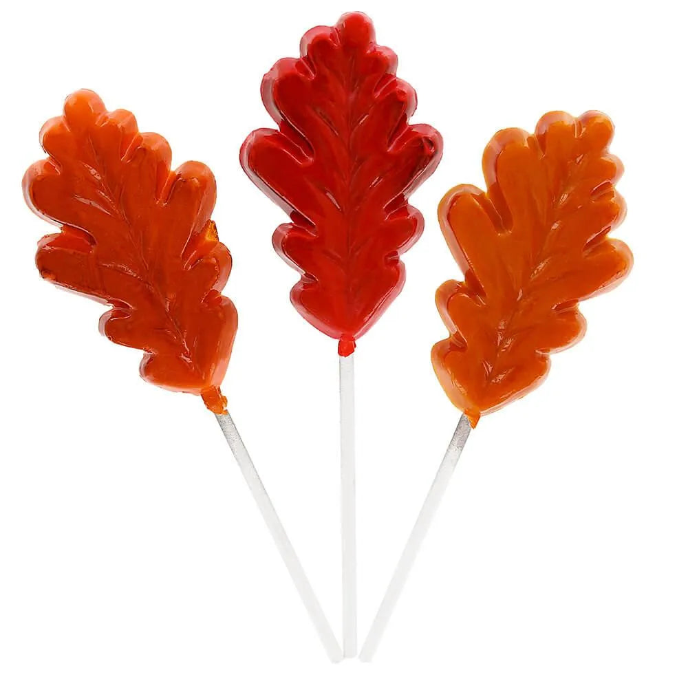 Autumn Oak Tree Leaves Hard Candy Lollipops: 24-Piece Box