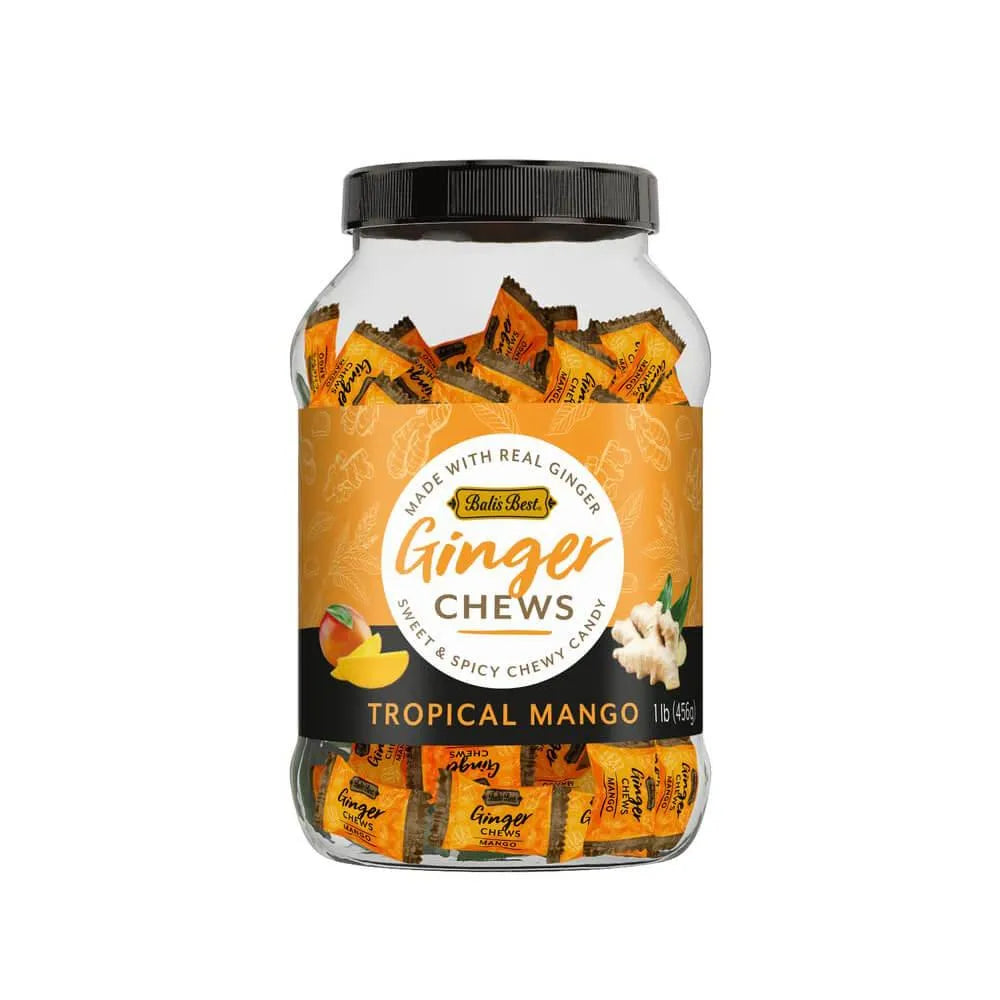 Bali's Best Tropical Mango Ginger Chews: 1LB Jar