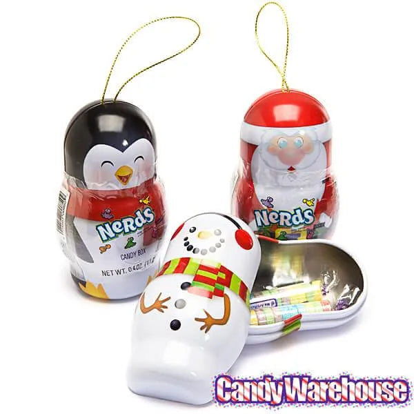 Bee International Candy Tin Christmas Ornaments - Santa, Snowman and Penguin: 12-Piece Box