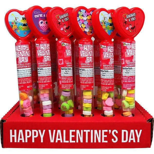 Bee International Conversation Candy Hearts Tubes: 24-Piece Display