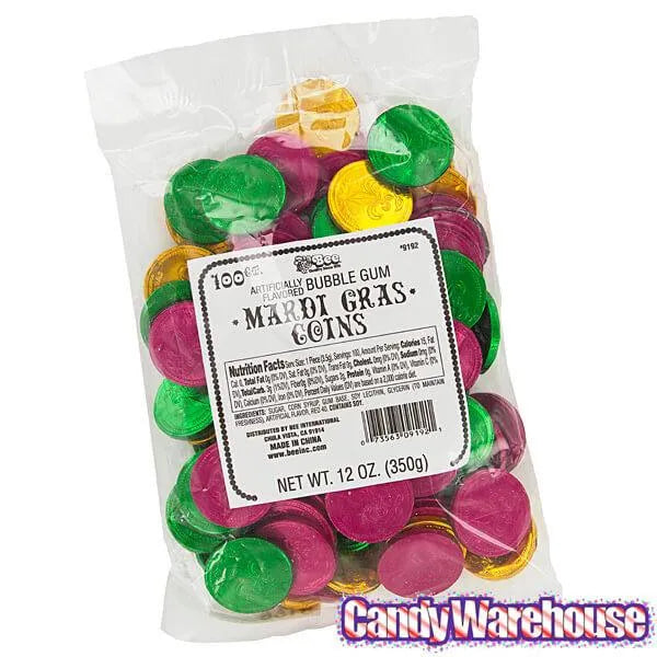 Bee International Mardi Gras Bubble Gum Coins: 100-Piece Bag