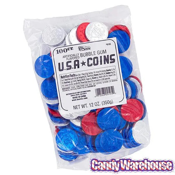 Bee International Patriotic USA Bubble Gum Coins: 100-Piece Bag