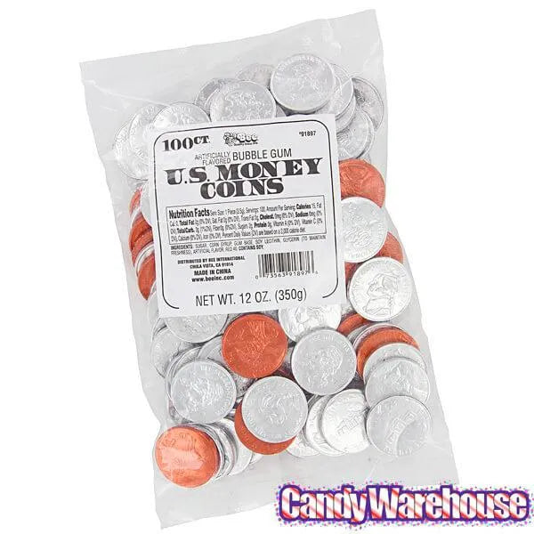 Bee International Silver and Copper Foiled Bubble Gum Coins: 100-Piece Bag