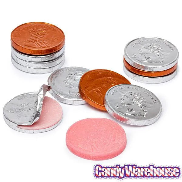 Bee International Silver and Copper Foiled Bubble Gum Coins: 100-Piece Bag