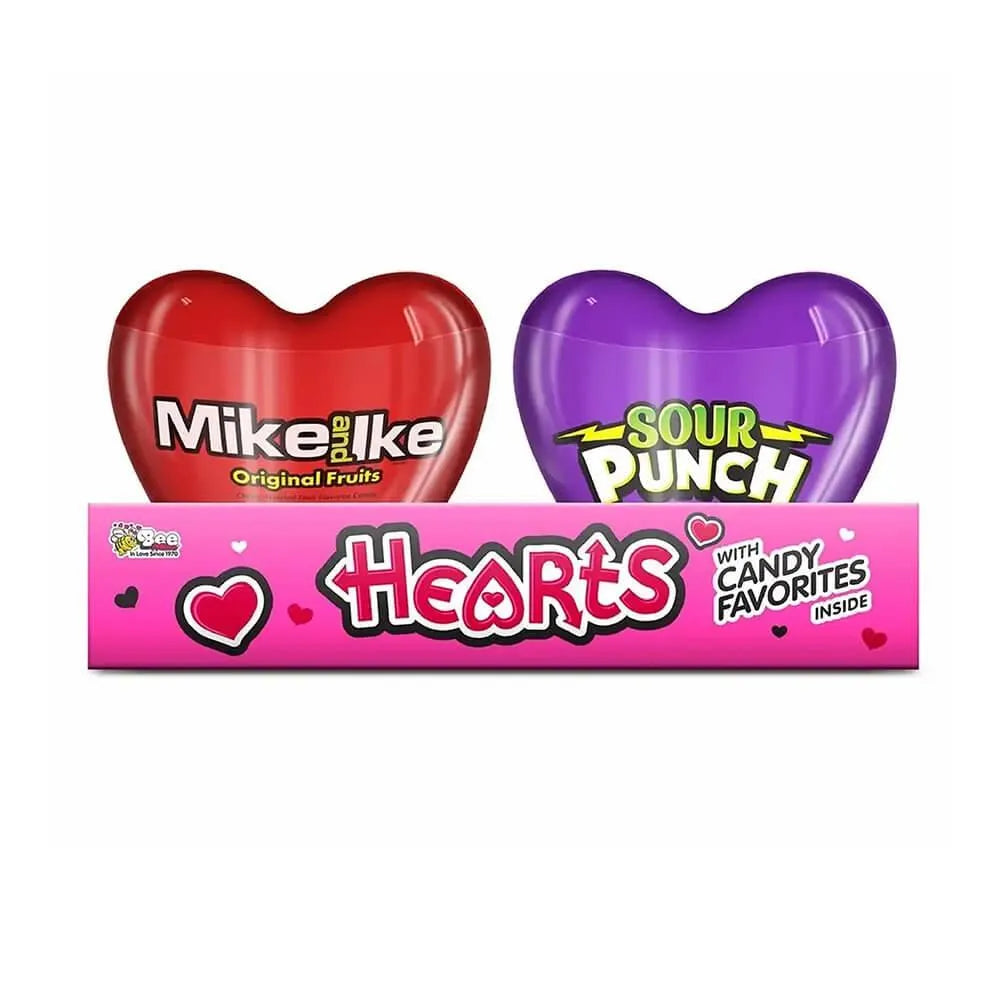 Bee International Valentine Plastic Hearts - Airheads, Mike & Ike, and Sour Punch Twists: 12-Piece Box