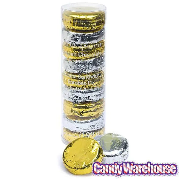 Belgian Milk Chocolate Covered Oreo Cookies - Gold and Silver Foiled: 9-Piece Gift Tube