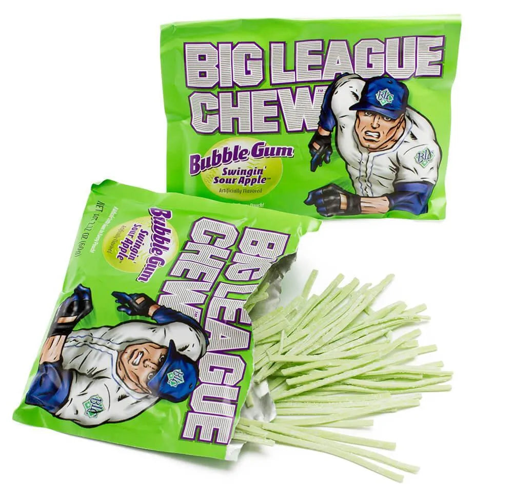 Big League Chew Bubble Gum Packs - Sour Apple: 12-Piece Box