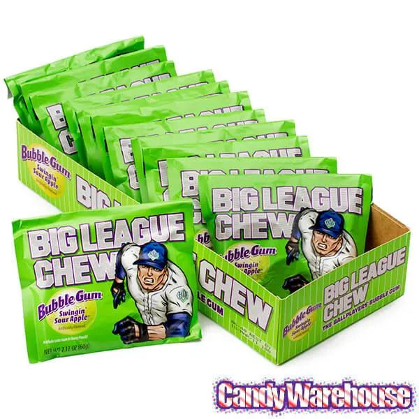 Big League Chew Bubble Gum Packs - Sour Apple: 12-Piece Box