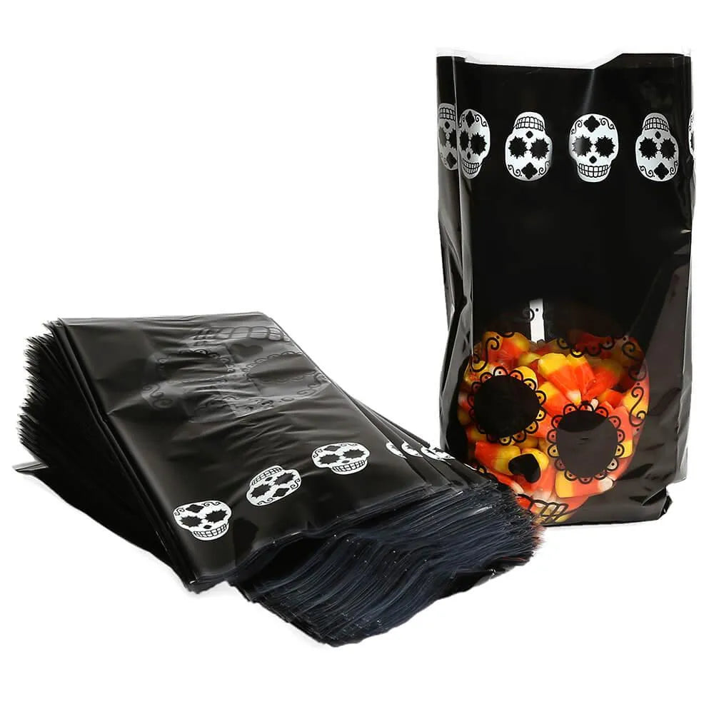 Black Cello Candy Bags with Day of the Dead Skulls: 100-Piece Box